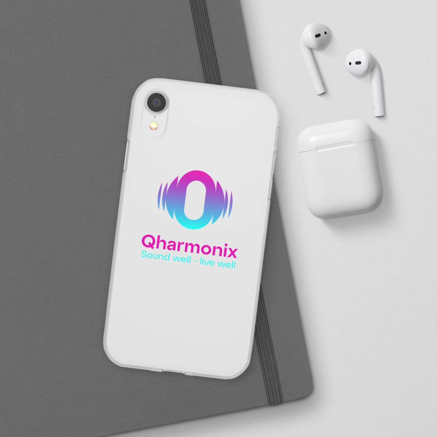 Stylish Phone Case: Qharmonix Sound Well Live Well, Customizable Flexi Cases, Tech Accessory, Unique Gift, Music Lover Merchandise, [...]