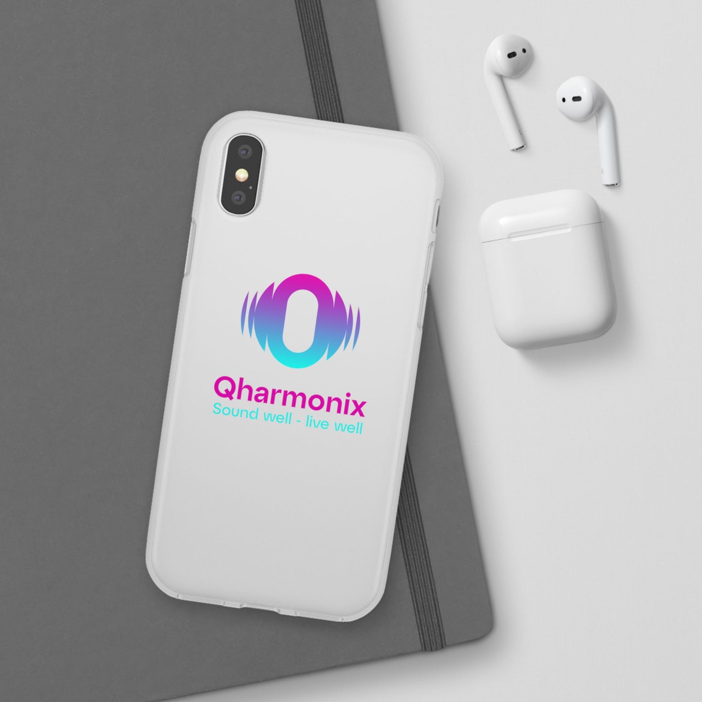 Stylish Phone Case: Qharmonix Sound Well Live Well, Customizable Flexi Cases, Tech Accessory, Unique Gift, Music Lover Merchandise, [...]